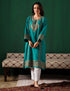 Teal Green Kashmiri Dark Brown Zari Embroidered Woollen Phiran  | Handcrafted Heritage - Kashmir Box