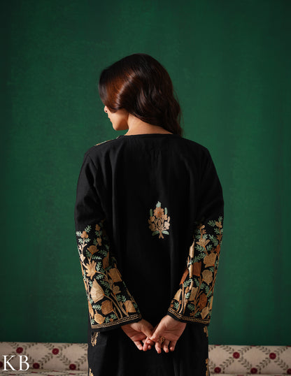 Rang-e-Khizan Pure Luxurious Wool Black Aari Phiran - Kashmir Box