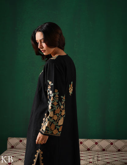 Rang-e-Khizan Pure Luxurious Wool Black Aari Phiran - Kashmir Box