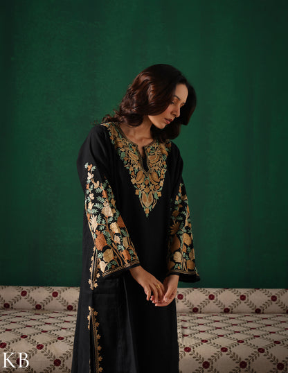 Rang-e-Khizan Pure Luxurious Wool Black Aari Phiran - Kashmir Box