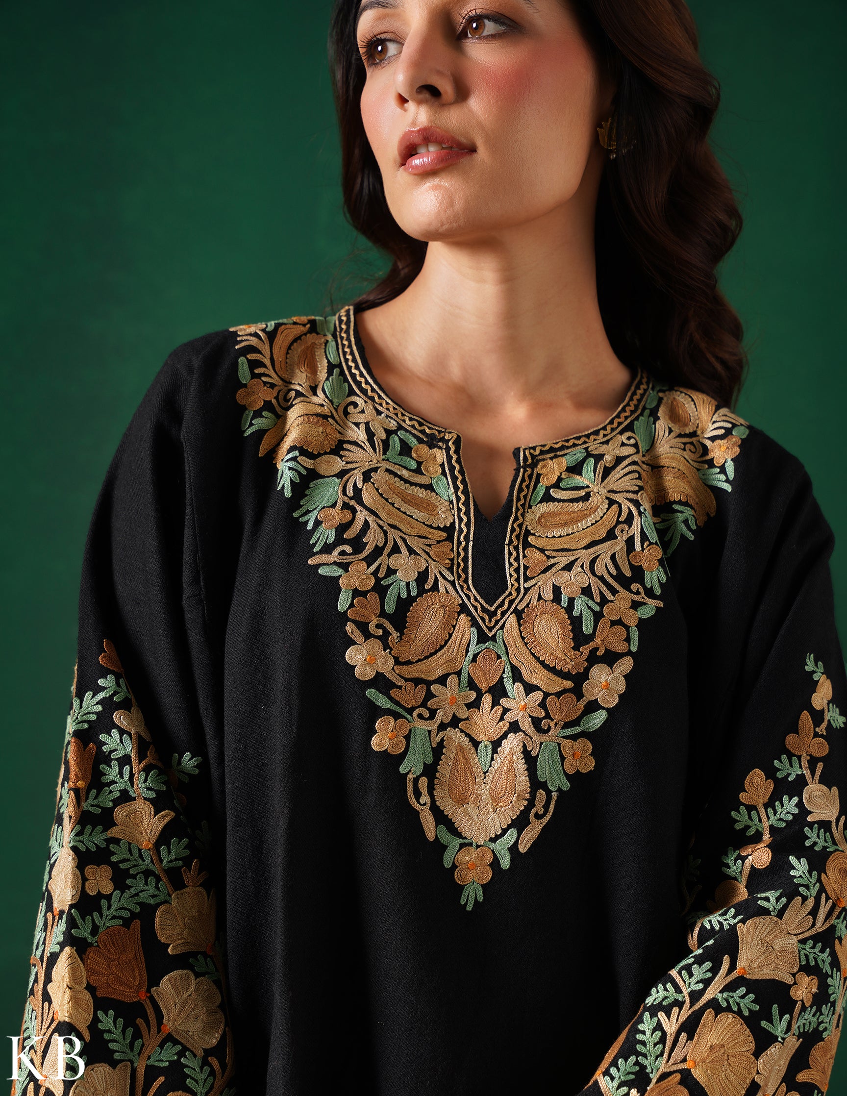 Rang-e-Khizan Pure Luxurious Wool Black Aari Phiran - Kashmir Box