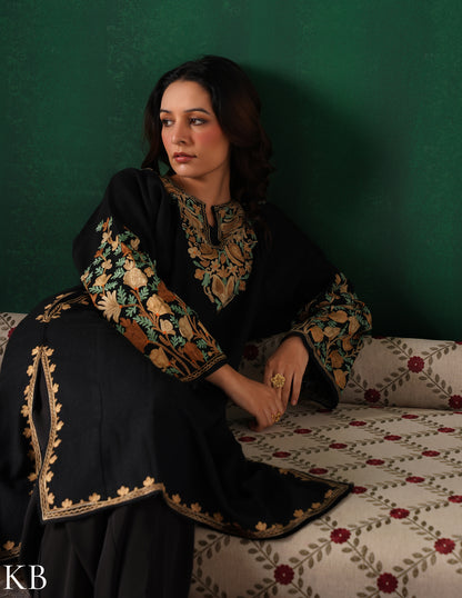 Rang-e-Khizan Pure Luxurious Wool Black Aari Phiran - Kashmir Box