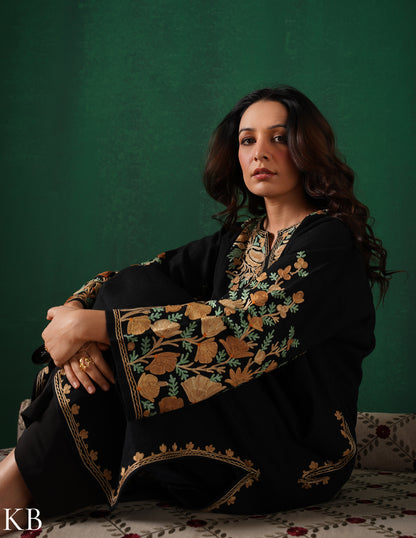 Rang-e-Khizan Pure Luxurious Wool Black Aari Phiran - Kashmir Box