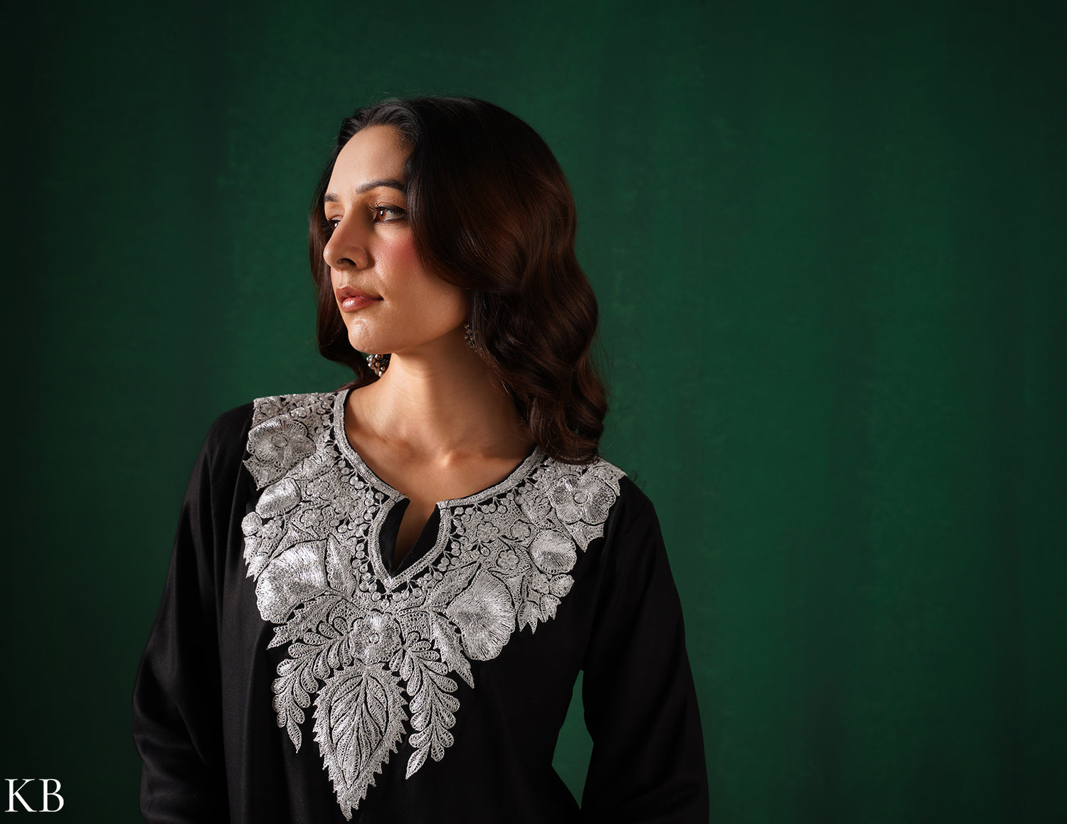 Kashmiri Silver Boti Tilla Embroidered Woollen Coordset – Black | Handcrafted Heritage - Kashmir Box