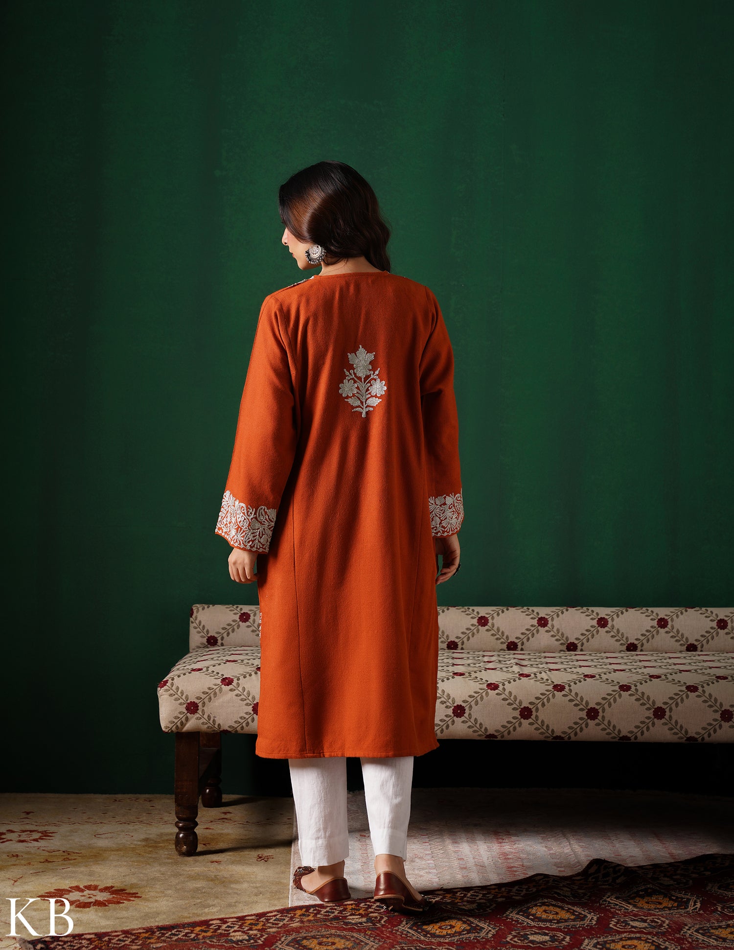 Rang-e-Khizan Rust Paisley Zari Phiran - Kashmir Box