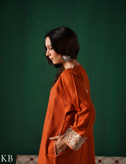 Rang-e-Khizan Rust Paisley Zari Phiran - Kashmir Box