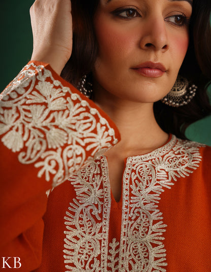 Rang-e-Khizan Rust Paisley Zari Phiran - Kashmir Box