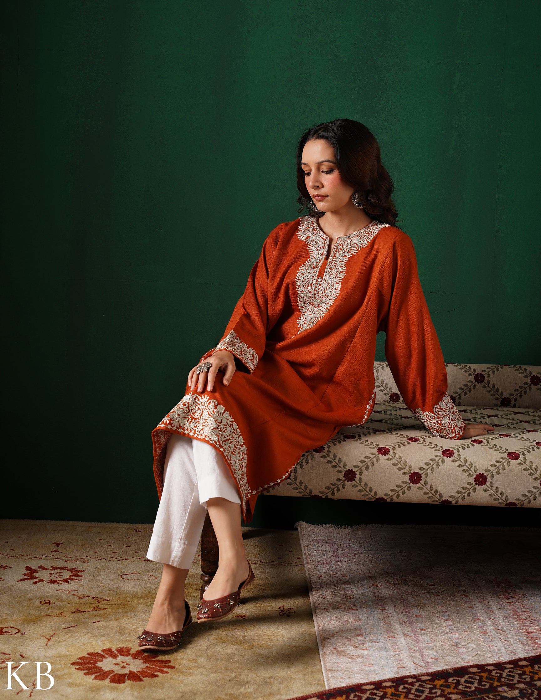 Rang-e-Khizan Rust Paisley Zari Phiran - Kashmir Box