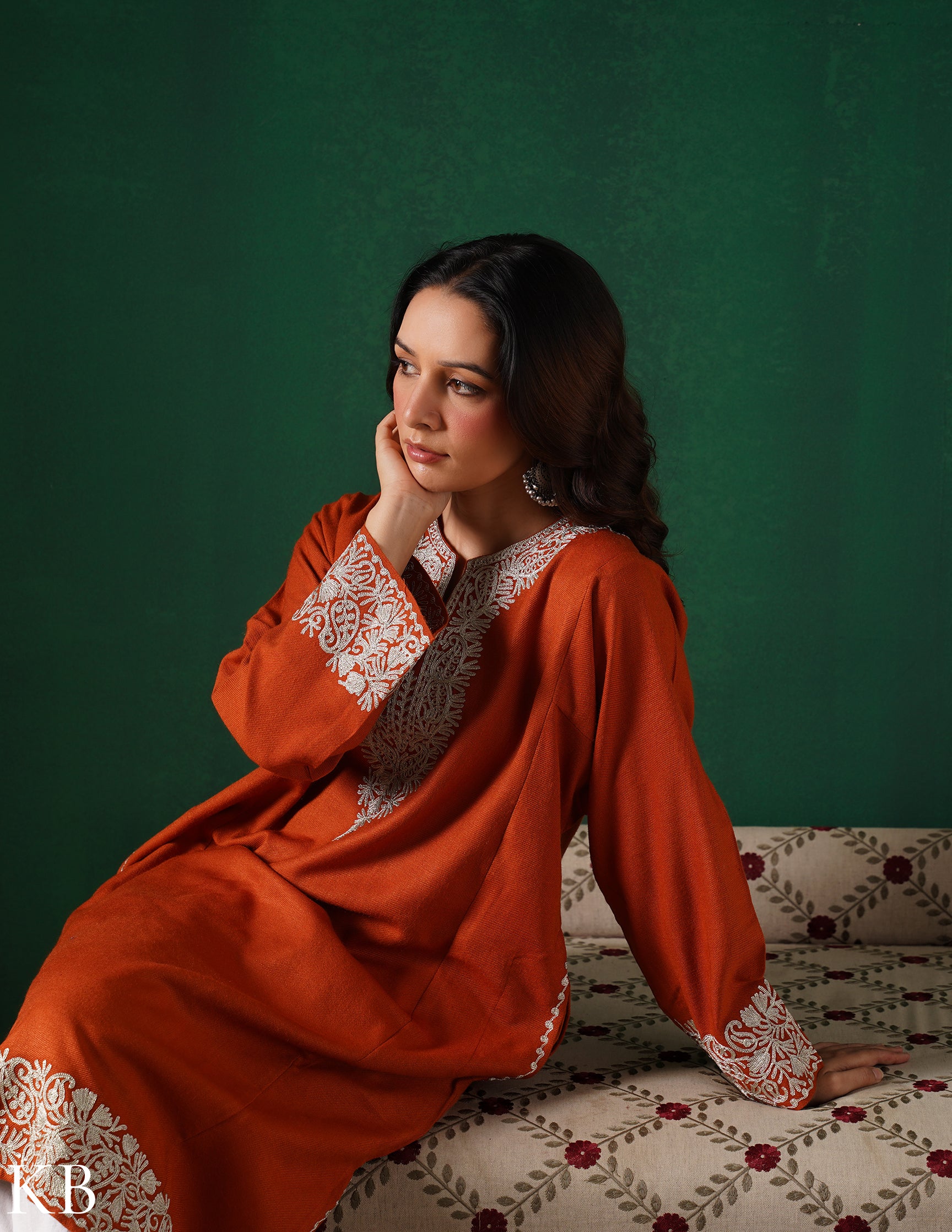 Rang-e-Khizan Rust Paisley Zari Phiran - Kashmir Box