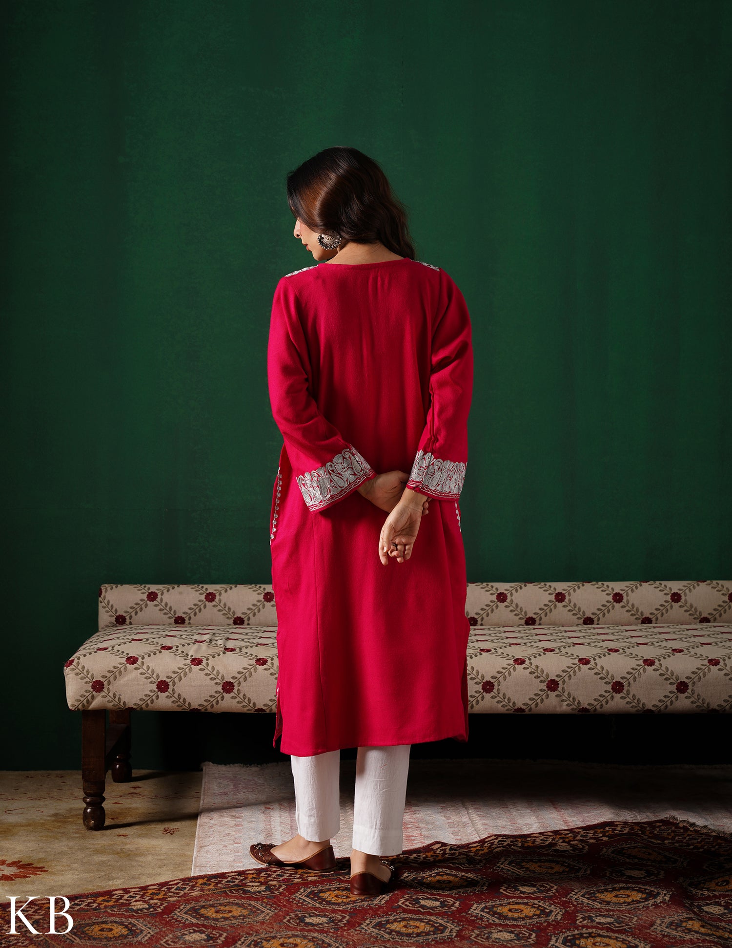 Kashmiri Silver Zari Embroidered Woollen Phiran – Pink | Handcrafted Heritage - Kashmir Box