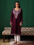 Kashmiri Light Purple Aari Embroidered Woollen Phiran – Wine | Timeless Winter Wear - Kashmir Box