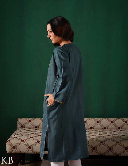 Kashmiri Golden Boti Tilla Embroidered Woollen Phiran – Grey | Handcrafted Heritage - Kashmir Box