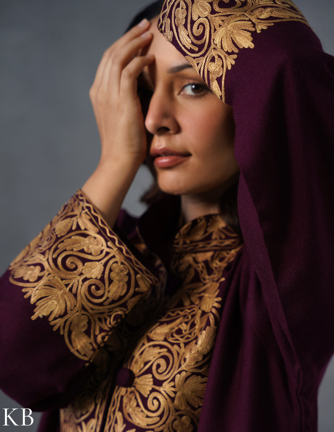 Nayaab Kashmiri Aari Embroidered Winter Jacket – Wine | Festive Wear - Kashmir Box