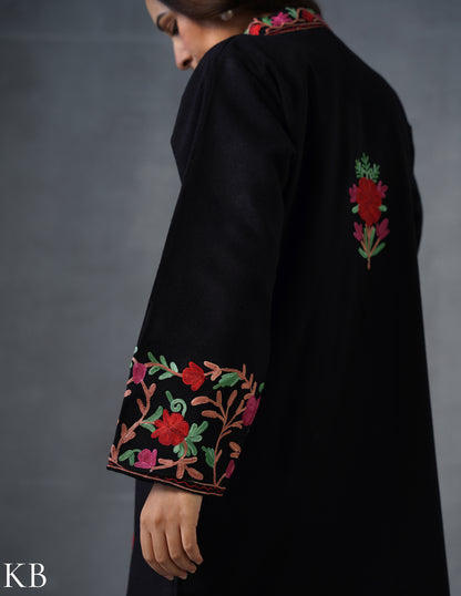 Nayaab Kashmiri Aari Embroidered Winter Jacket – Black | Festive Wear - Kashmir Box
