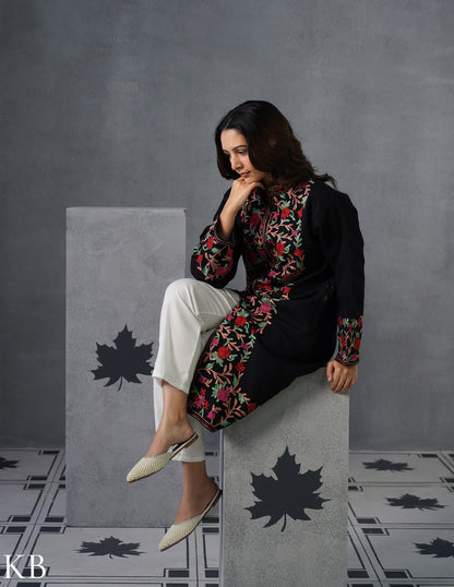 Nayaab Kashmiri Aari Embroidered Winter Jacket – Black | Festive Wear - Kashmir Box