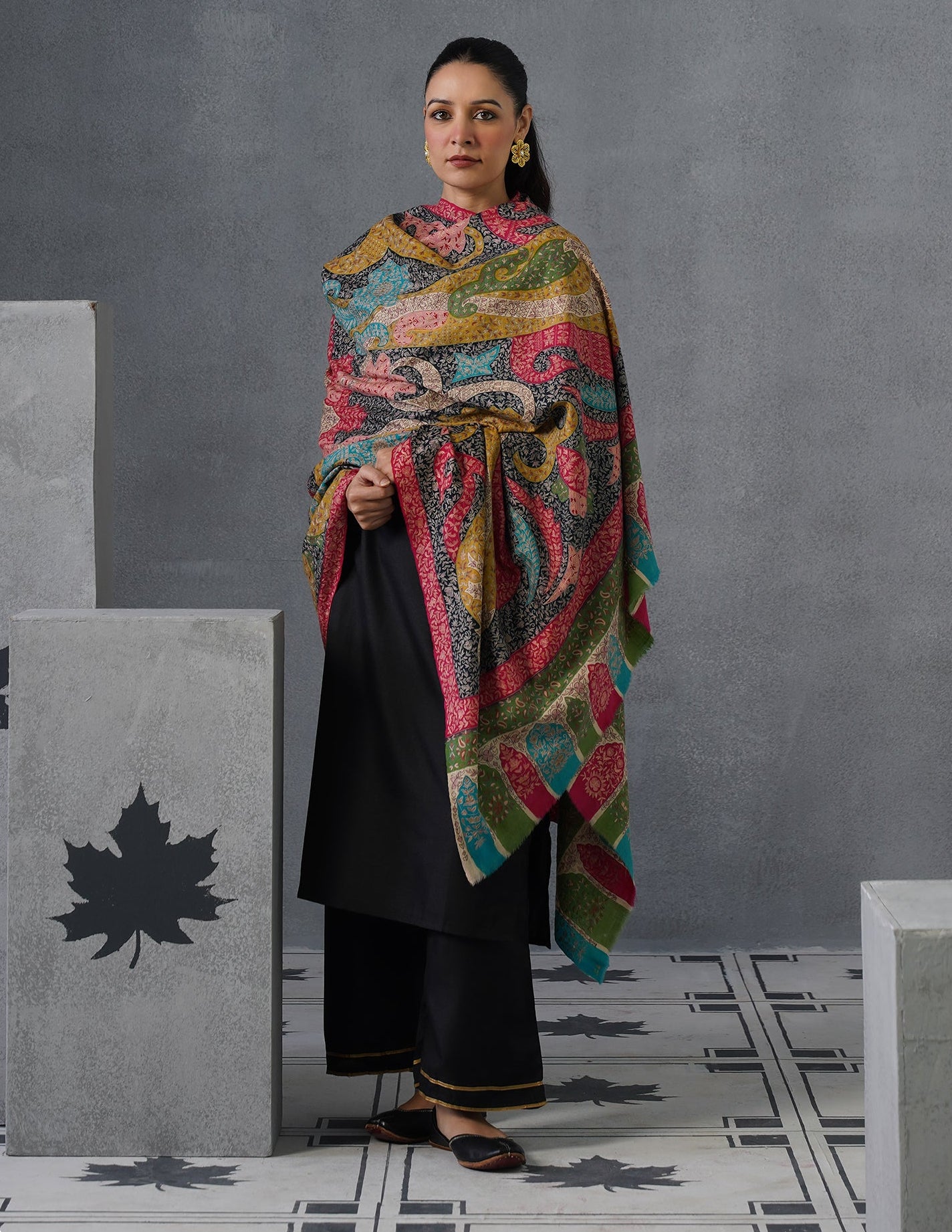 Kashmiri Handwoven Pashmina Kalamkaari Sozni Shawl – Multicoloured | Handwoven Heritage - Kashmir Box