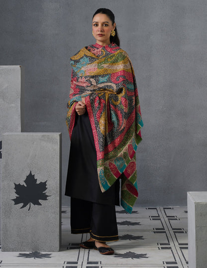 Kashmiri Handwoven Pashmina Kalamkaari Sozni Shawl – Multicoloured | Handwoven Heritage - Kashmir Box