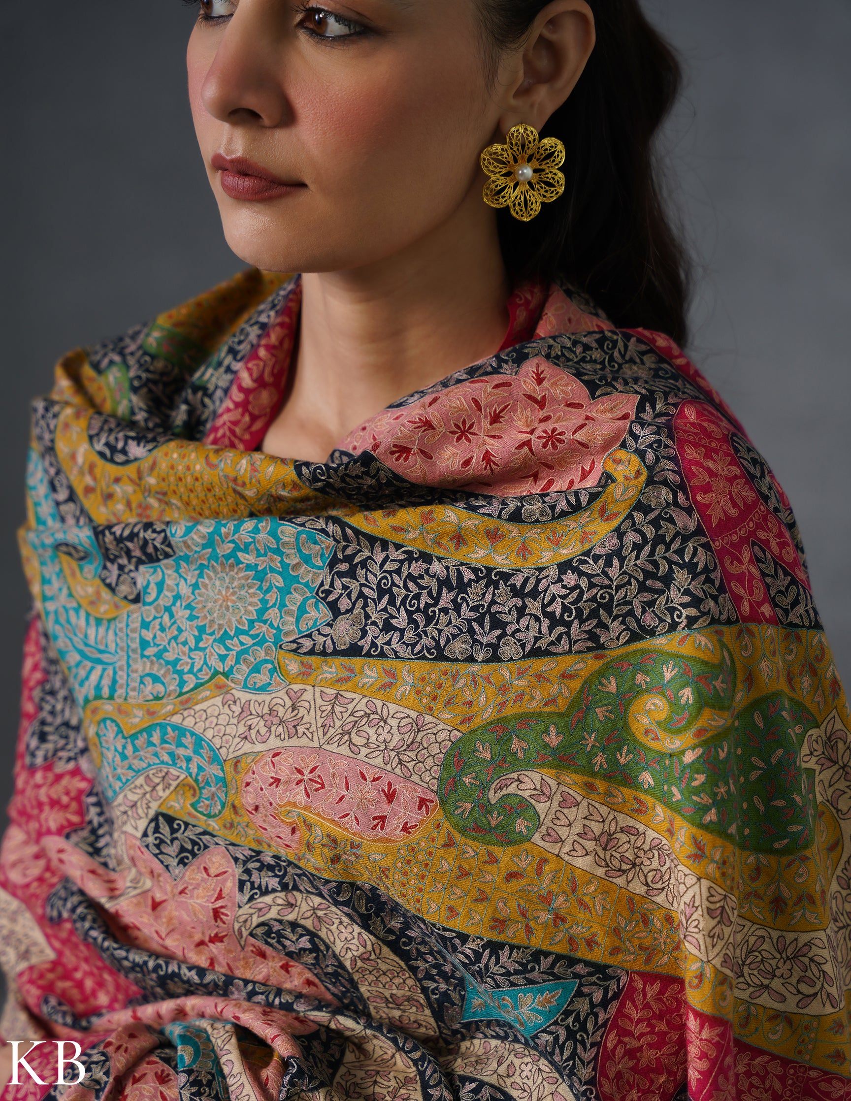 Kashmiri Handwoven Pashmina Kalamkaari Sozni Shawl – Multicoloured | Handwoven Heritage - Kashmir Box