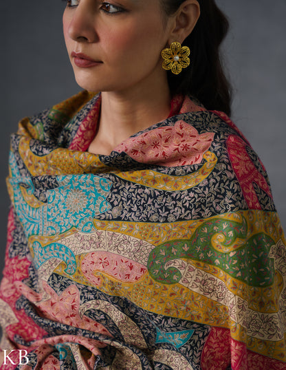 Kashmiri Handwoven Pashmina Kalamkaari Sozni Shawl – Multicoloured | Handwoven Heritage - Kashmir Box