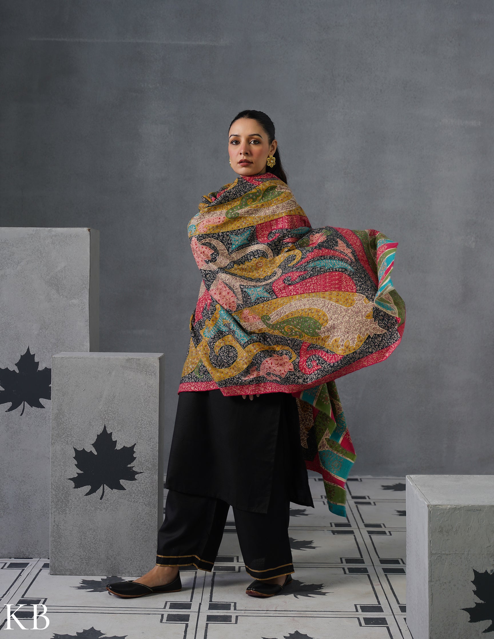 Kashmiri Handwoven Pashmina Kalamkaari Sozni Shawl – Multicoloured | Handwoven Heritage - Kashmir Box