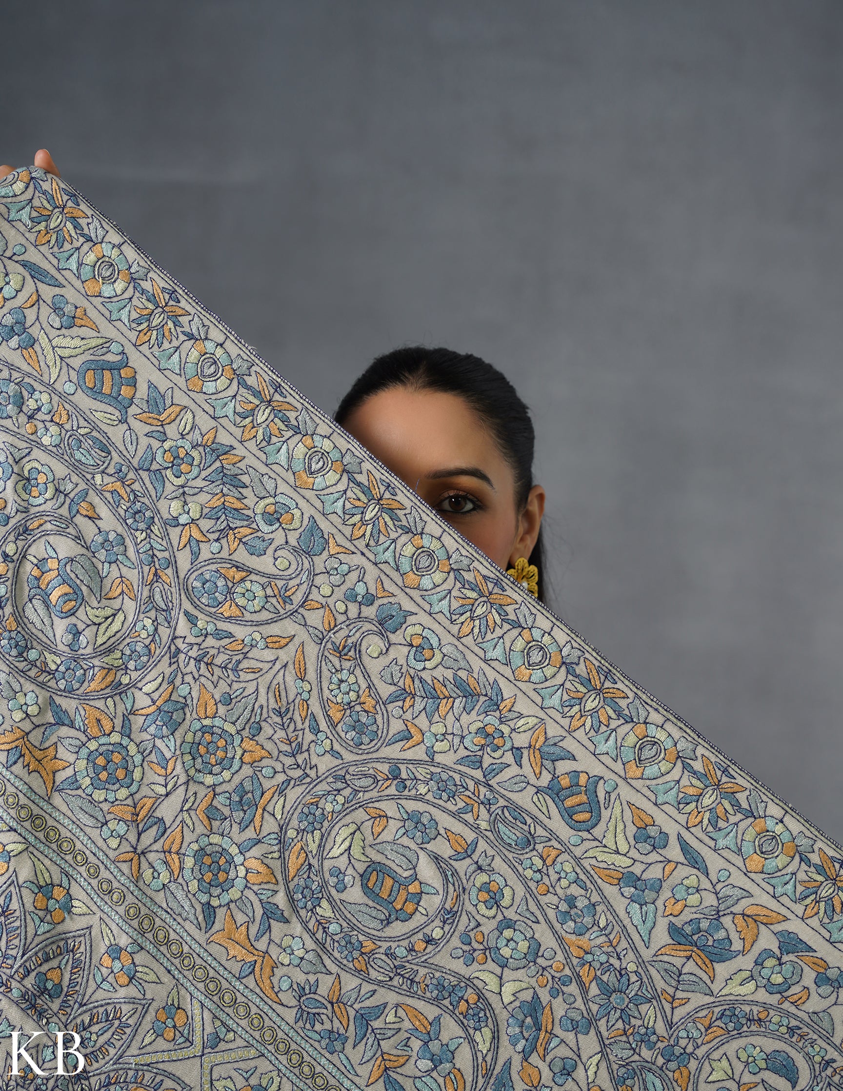 Kashmiri Handwoven Pashmina Jamawar Sozni Shawl – Light Cream | Handwoven Heritage - Kashmir Box