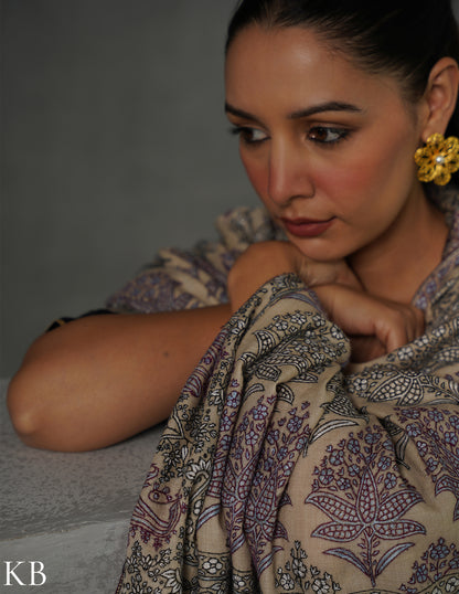 Kashmiri Handwoven Pashmina Bootidar Sozni Shawl – Cream &amp; Lavender | Handwoven Heritage - Kashmir Box