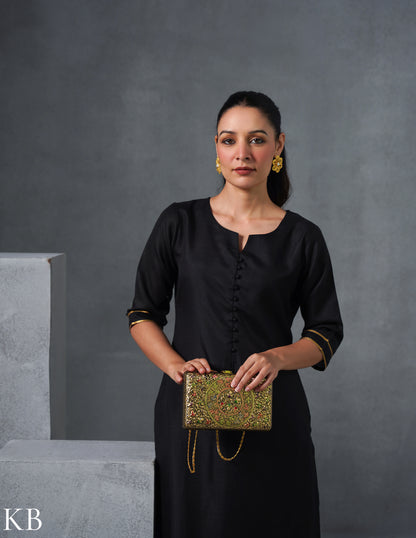 Kashmiri Papier Mâché Clutch – Large Black Hand-Painted | Artisan-Made | Handcrafted Heritage - Kashmir Box