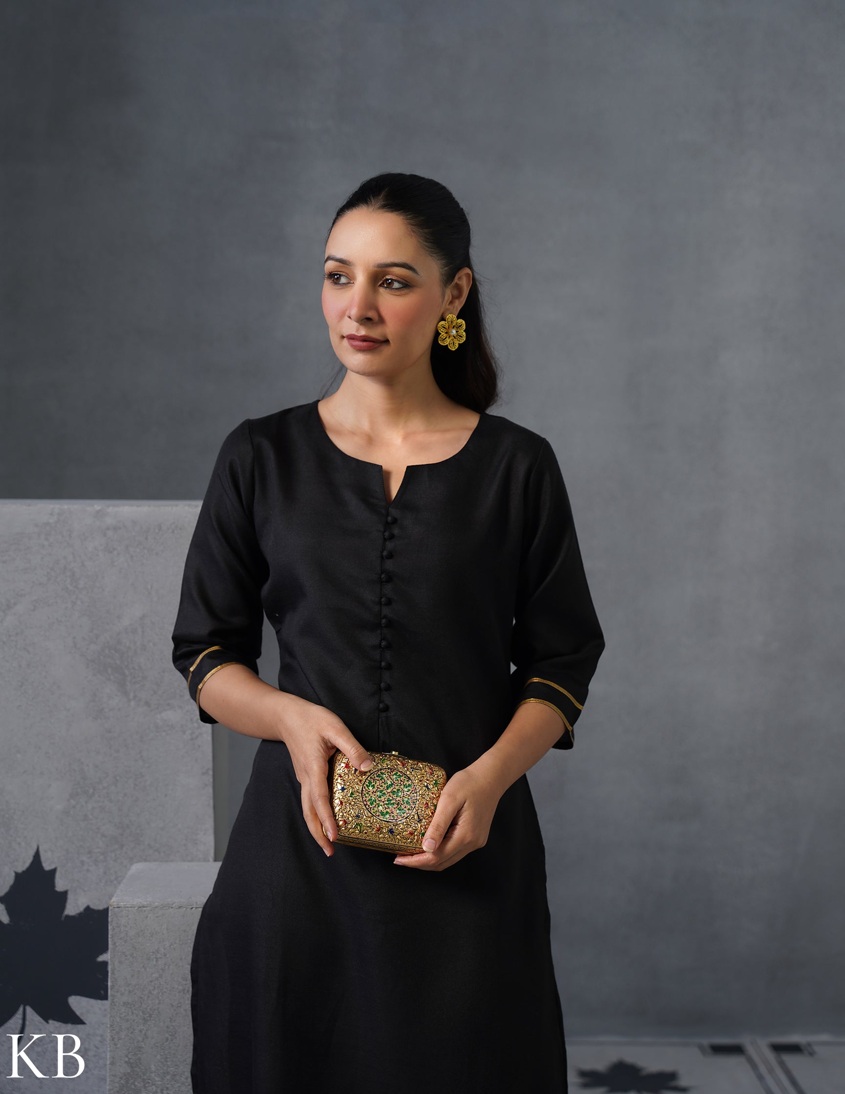 Kashmiri Papier Mâché Clutch – Small Golden Hand-Painted | Artisan-Made | Handcrafted Heritage - Kashmir Box