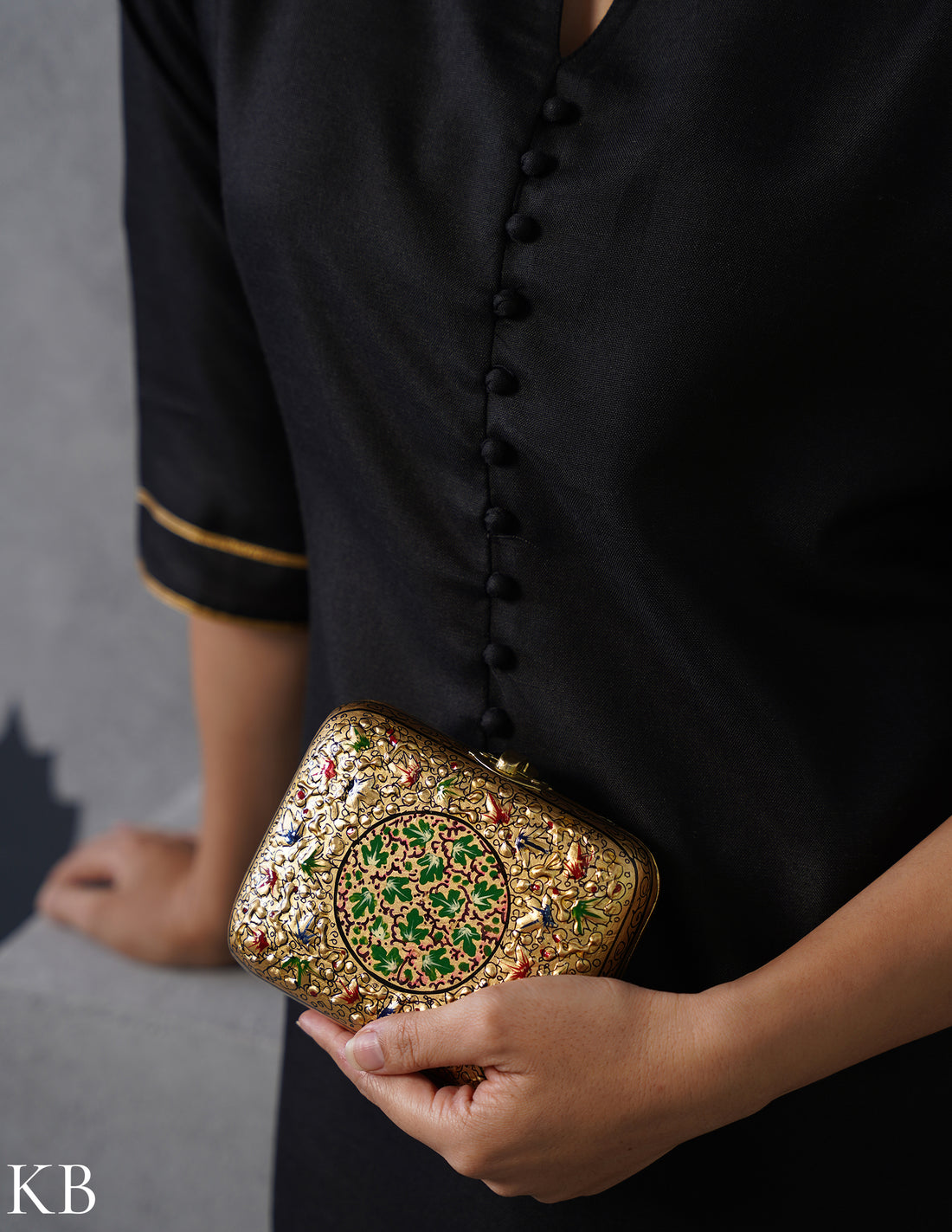 Kashmiri Papier Mâché Clutch – Small Golden Hand-Painted | Artisan-Made | Handcrafted Heritage - Kashmir Box