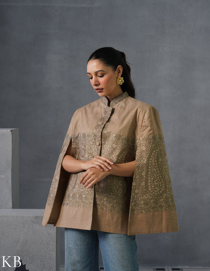 Nayaab Kashmiri Sozni Embroidered Woollen Jacket – Fawn - Kashmir Box