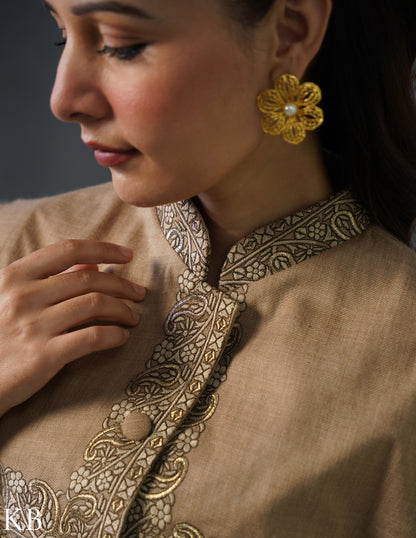 Nayaab Kashmiri Sozni Embroidered Woollen Jacket – Fawn - Kashmir Box