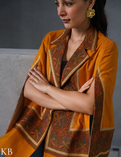 Nayaab Kashmiri Sozni Embroidered Woollen Jacket – Mustard - Kashmir Box