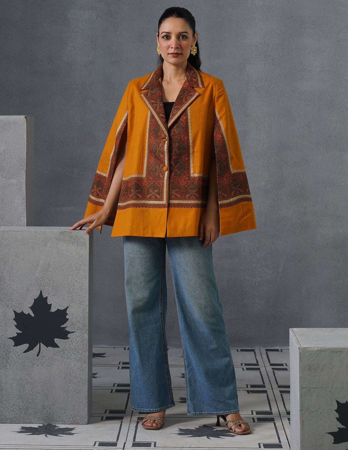 Nayaab Kashmiri Sozni Embroidered Woollen Jacket – Mustard - Kashmir Box