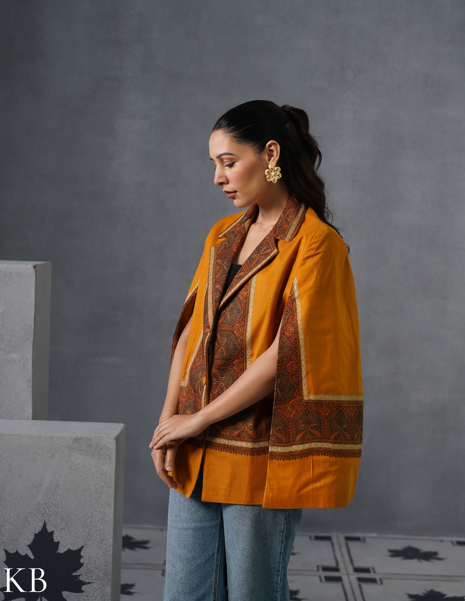 Nayaab Kashmiri Sozni Embroidered Woollen Jacket – Mustard - Kashmir Box