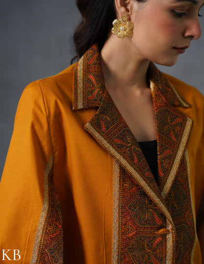 Nayaab Kashmiri Sozni Embroidered Woollen Jacket – Mustard - Kashmir Box