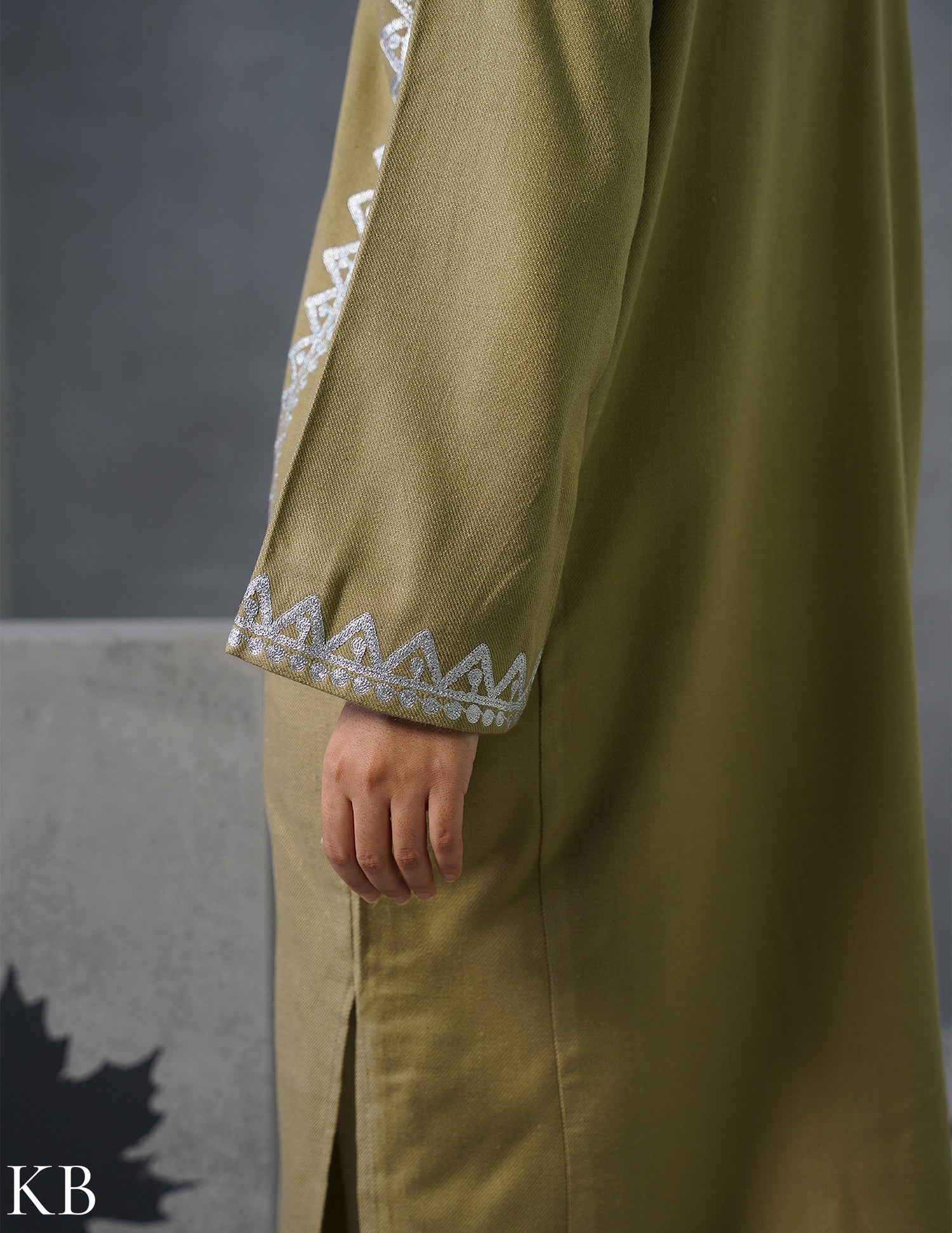 Kashmiri Silver Zari Embroidered Woollen Phiran – Fawn | Timeless Winter Wear - Kashmir Box