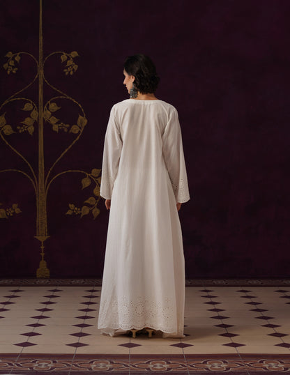 Off-White Schiffli &amp; Aari Embroidered Cambric Cotton Gown