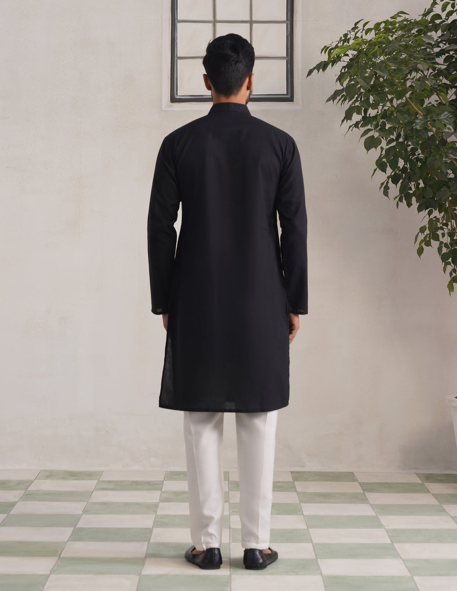 Kashmiri Sozni Multicolour Chinar Linen Cotton Long Kurta – Black | Handcrafted Heritage - Kashmir Box