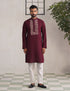 Kashmiri Sozni Embroidered Linen Cotton Long Kurta – Maroon | Handcrafted Heritage - Kashmir Box
