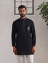 Kashmiri Sozni Chinar Linen Cotton Short Kurta – Black | Handcrafted Heritage - Kashmir Box