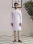 Kashmiri Sozni Paisley Embroidered Linen Cotton Long Kurta – White | Handcrafted Heritage - Kashmir Box