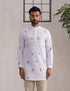 Kashmiri Sozni Paisley Embroidered Linen Cotton Short Kurta – White | Handcrafted Heritage - Kashmir Box
