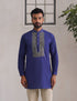 Kashmiri Sozni Embroidered Linen Cotton Short Kurta – Blue | Handcrafted Heritage - Kashmir Box