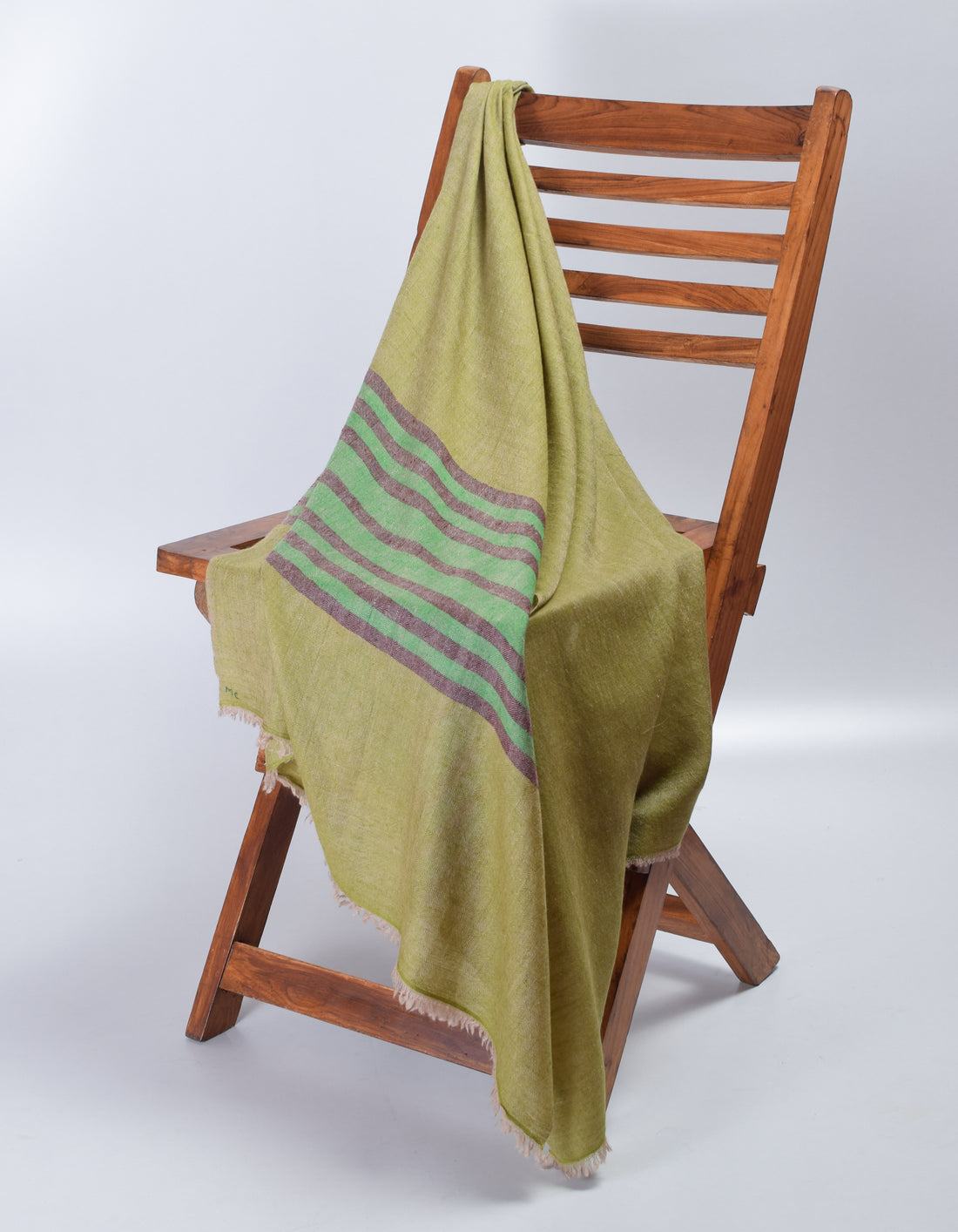 Green Handwoven One side Stripes Cashmere Pashmina Stole - Kashmir Box