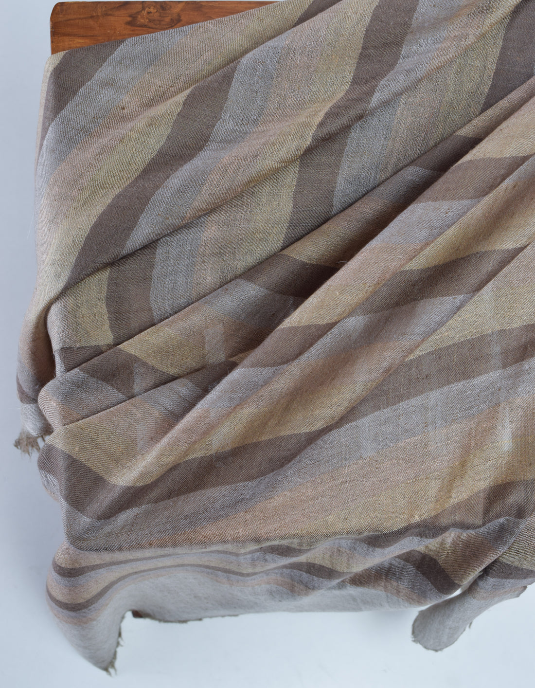 Olive Grey Striped Handwoven Cashmere Pashmina Stole - Kashmir Box