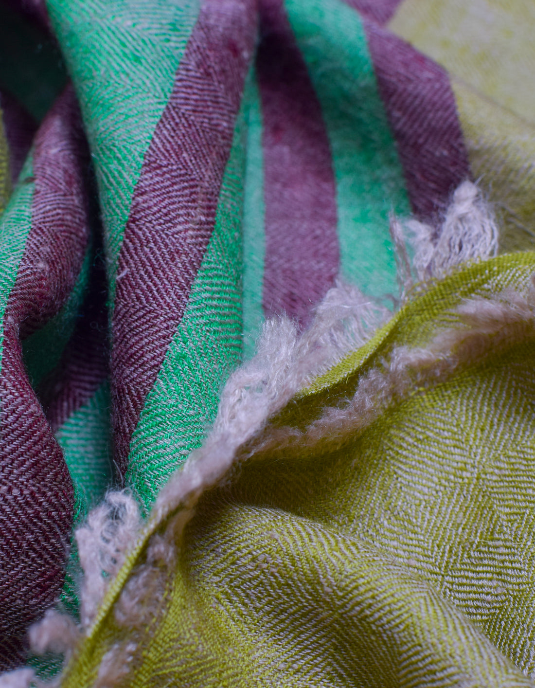 Green Handwoven One side Stripes Cashmere Pashmina Stole - Kashmir Box