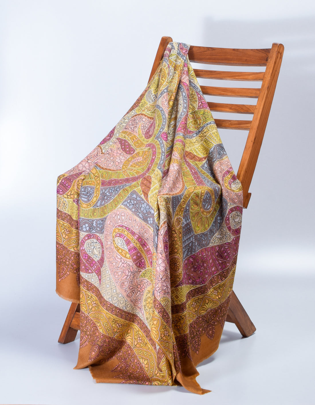 Multicolour Handwoven Kalamkari Sozni Embroidered Cashmere Pashmina Shawl - Kashmir Box