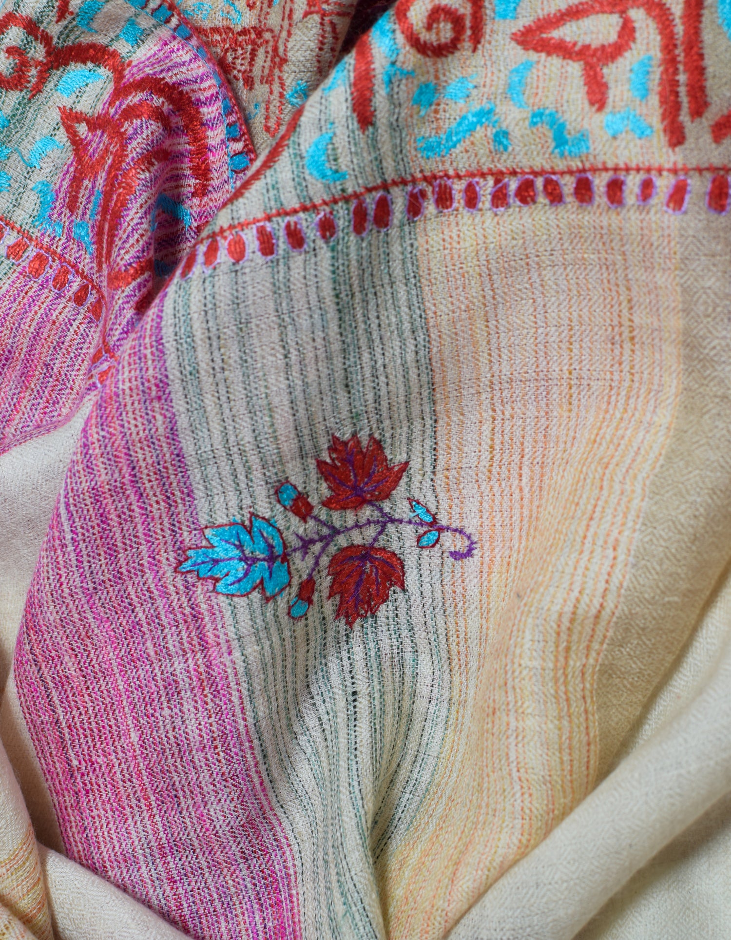 Natural Cream Handwoven Arabic calligraphy Embroidered Cashmere Pashmina Shawl - Kashmir Box