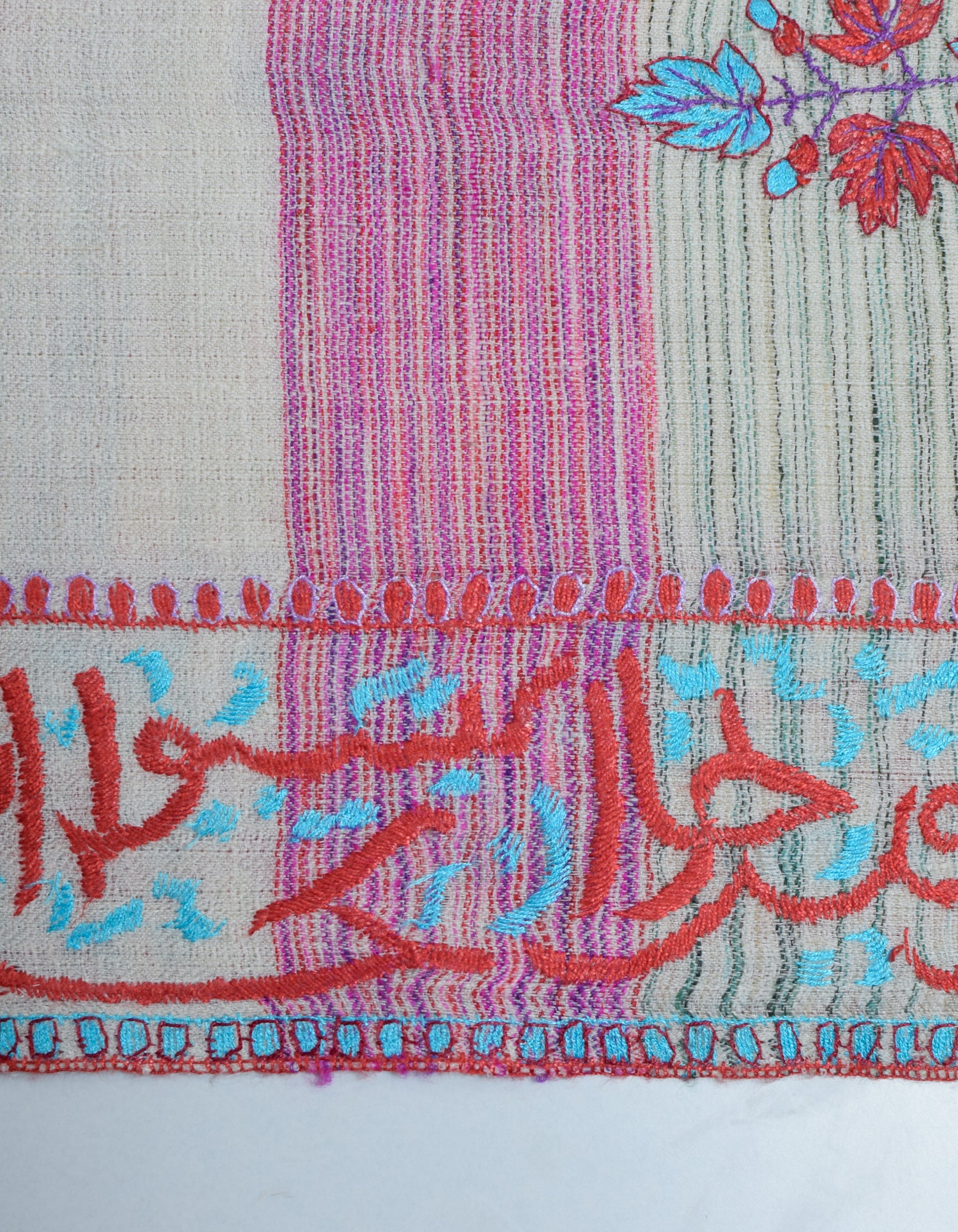 Natural Cream Handwoven Arabic calligraphy Embroidered Cashmere Pashmina Shawl - Kashmir Box