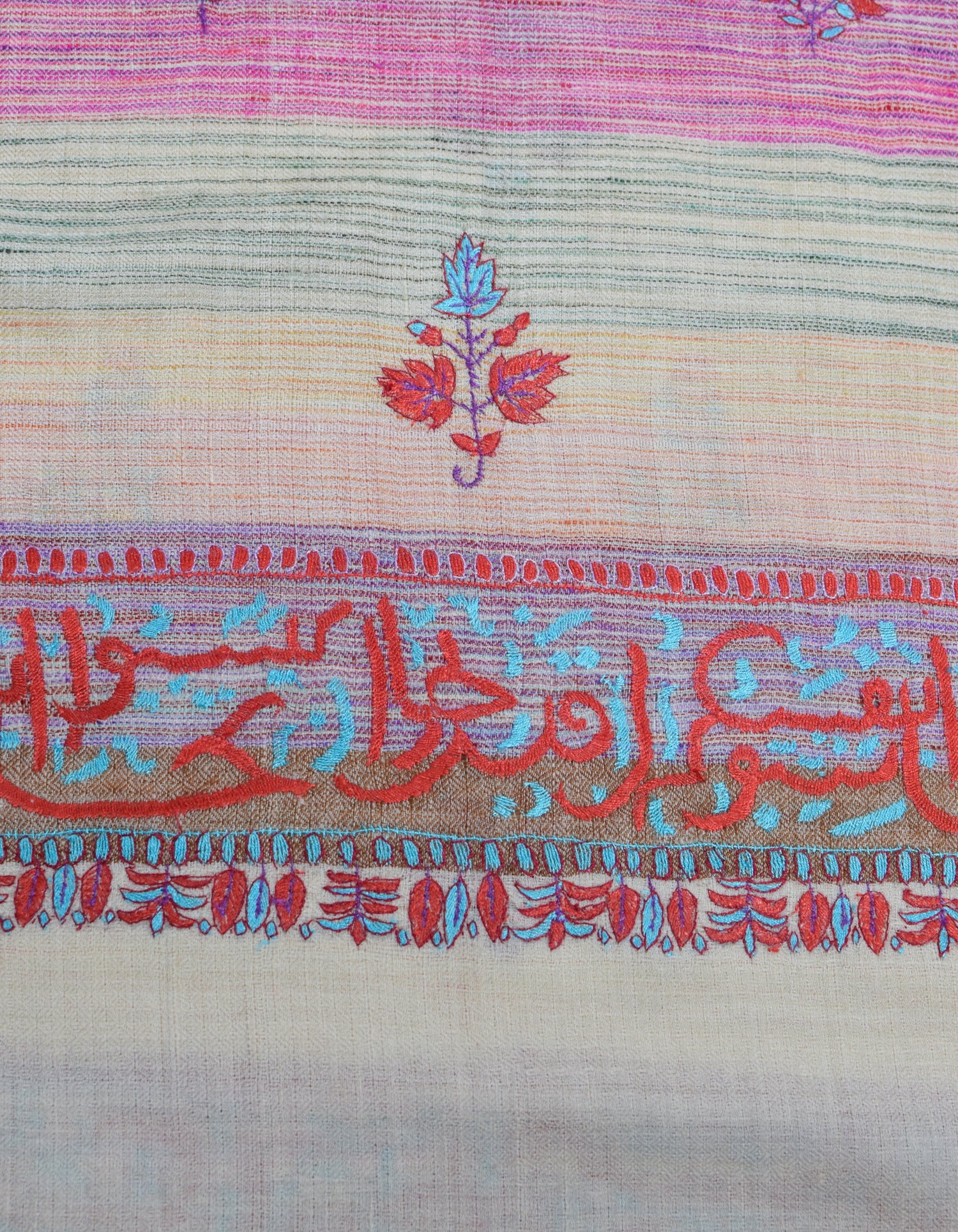 Natural Cream Handwoven Arabic calligraphy Embroidered Cashmere Pashmina Shawl - Kashmir Box